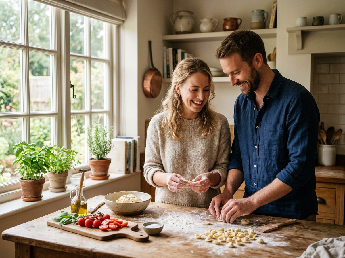 Couple making fresh pasta